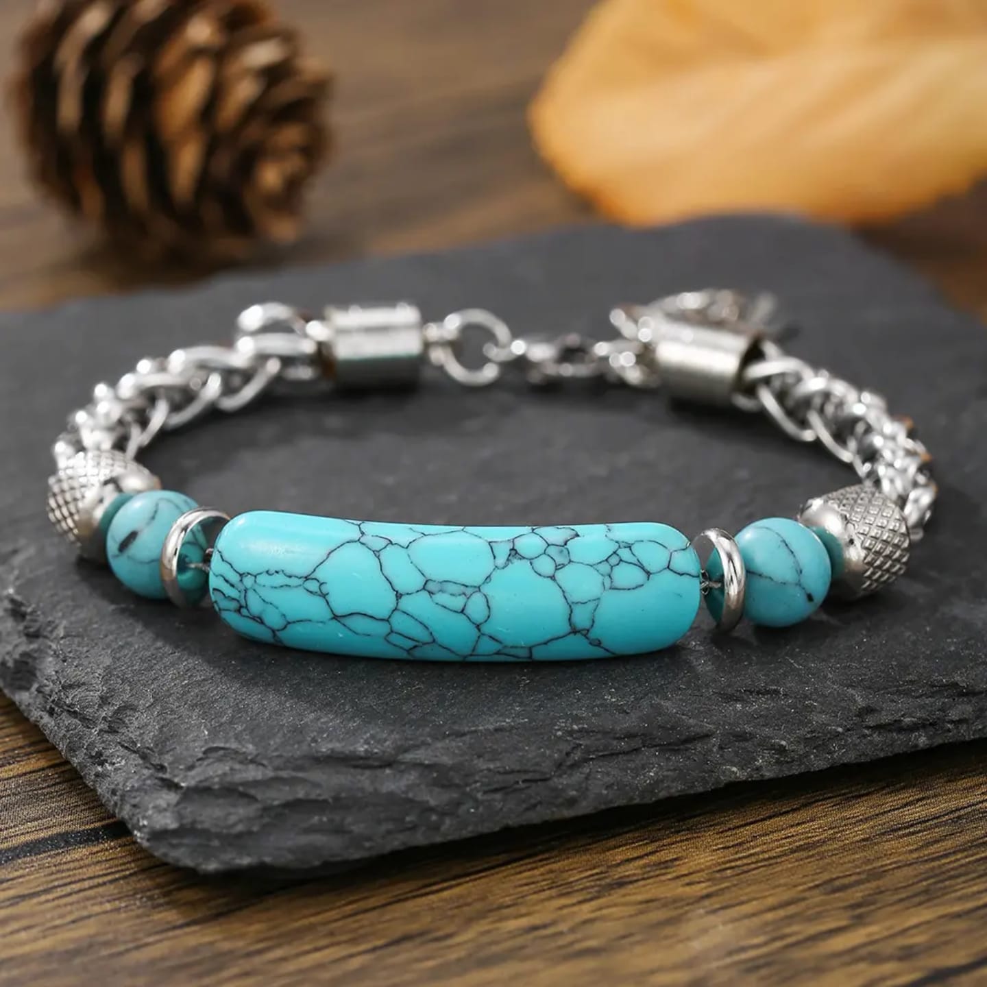 Turquoise Gemstone Stainless-Steel Bracelet(COD-206)